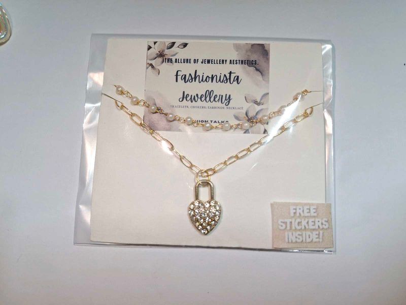 Anti Tarnish Golden Double Layered Heart Necklace