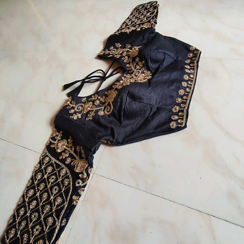 Exquisite Black Embroidered Blouse for Sarees
