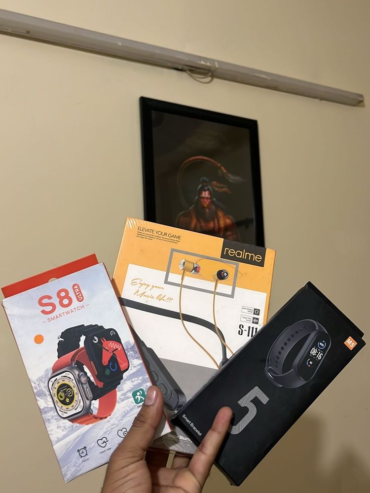 Realme Neckband,s8 Ultra Smartwatch, M5 Smartband