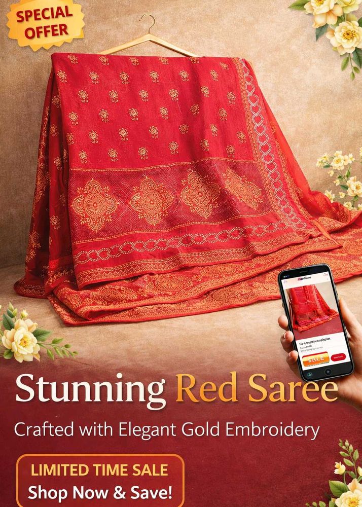 Elegant Red Embroidered Saree