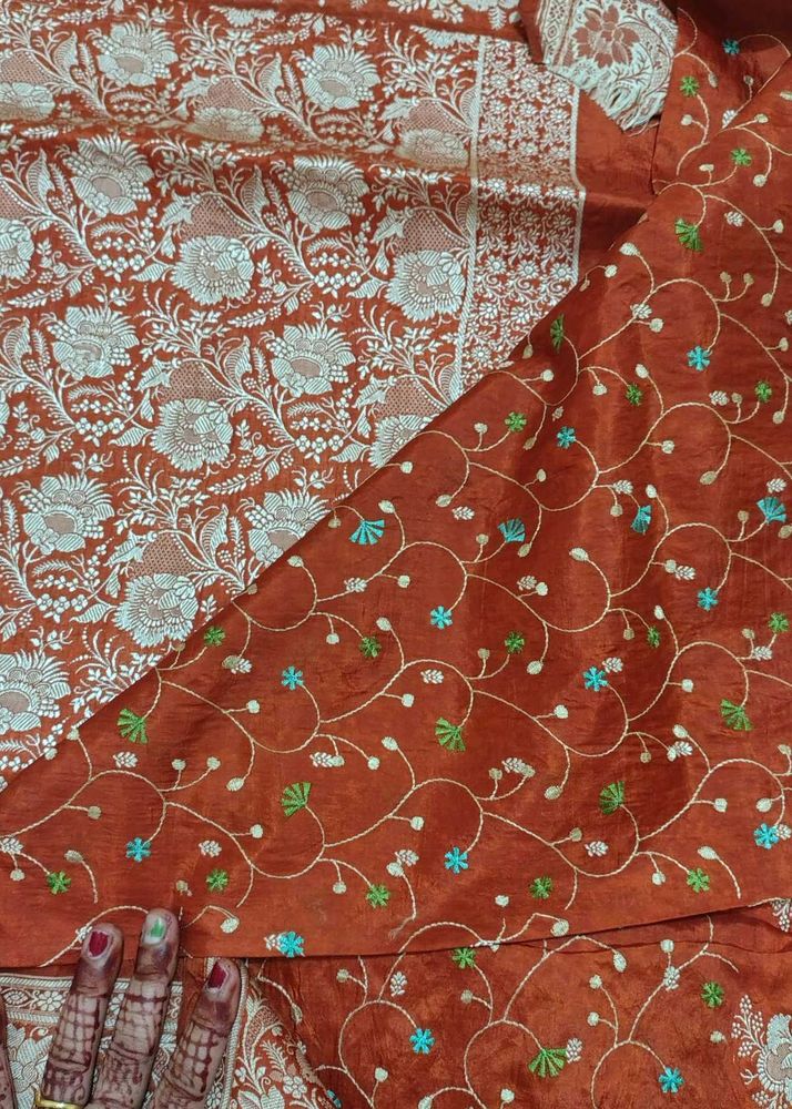 orange saare with blouse