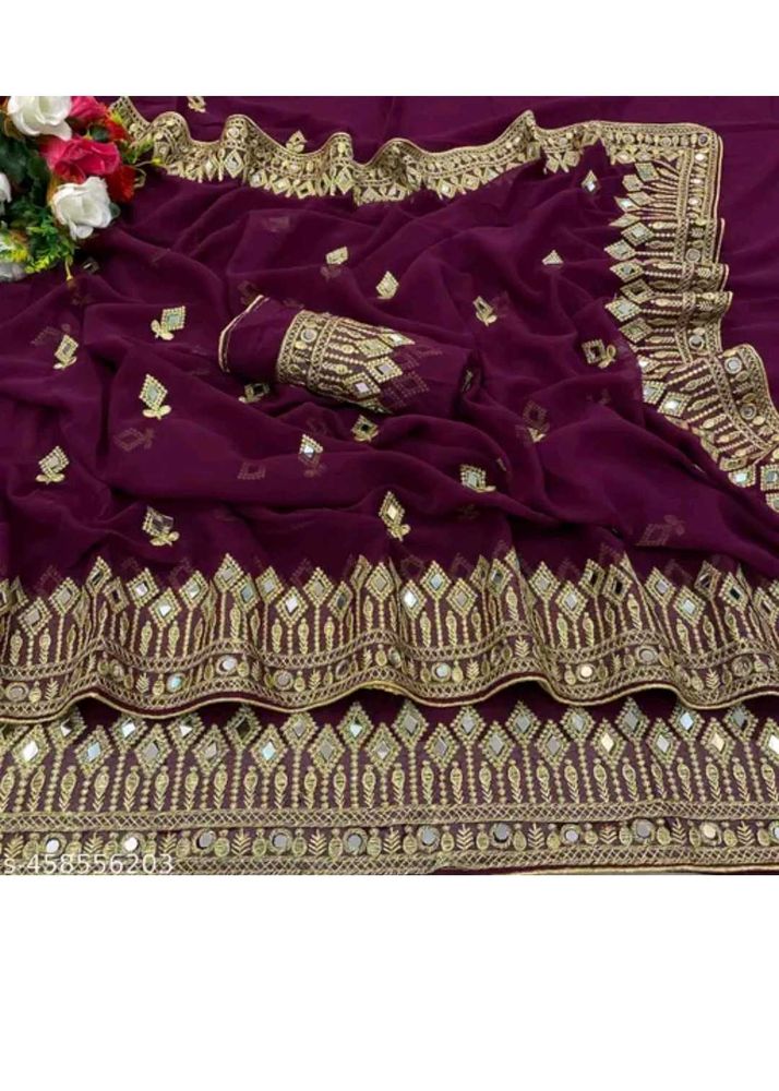 Embroidered Purple Saree