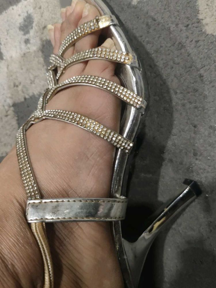 Silver Rhinestone Heels - Size 7