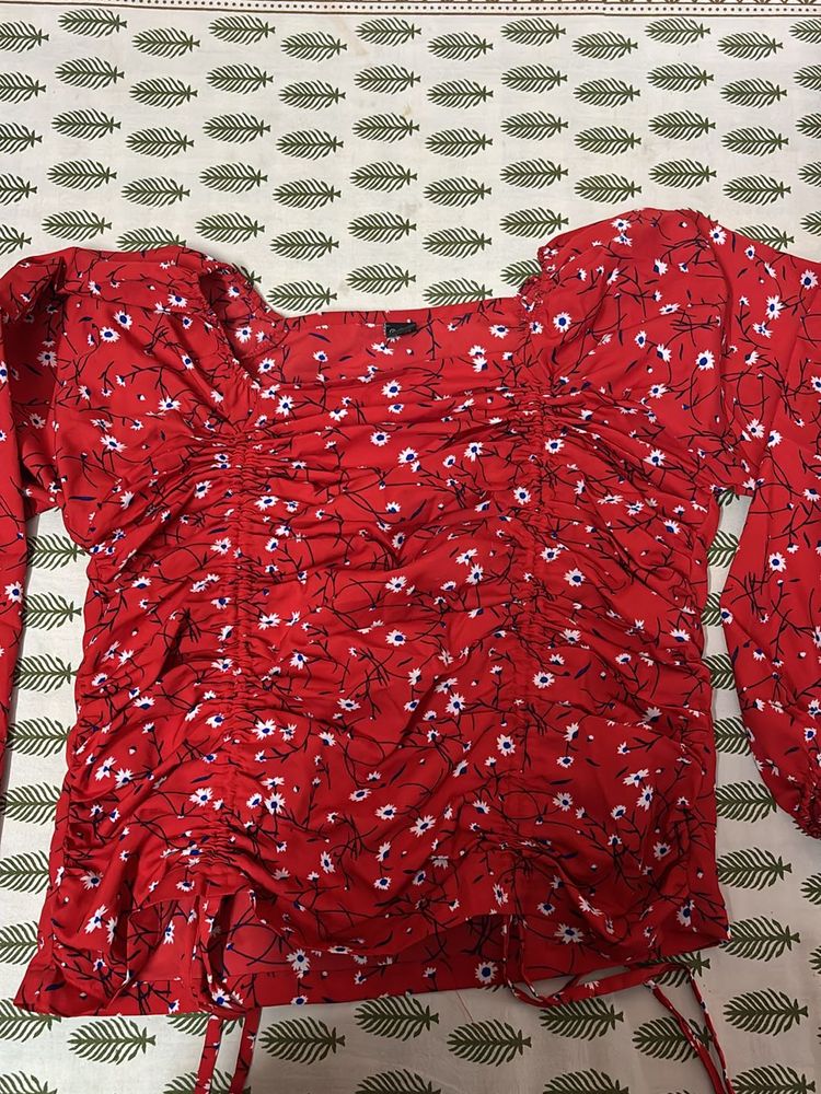 Red Tieup Detailed Top For Women