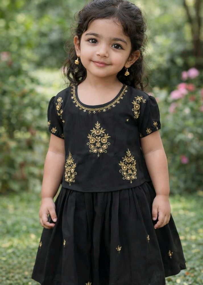 Girls' Black Embroidered Dress