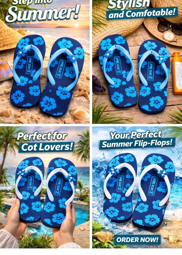 Blue Floral Flip-Flops