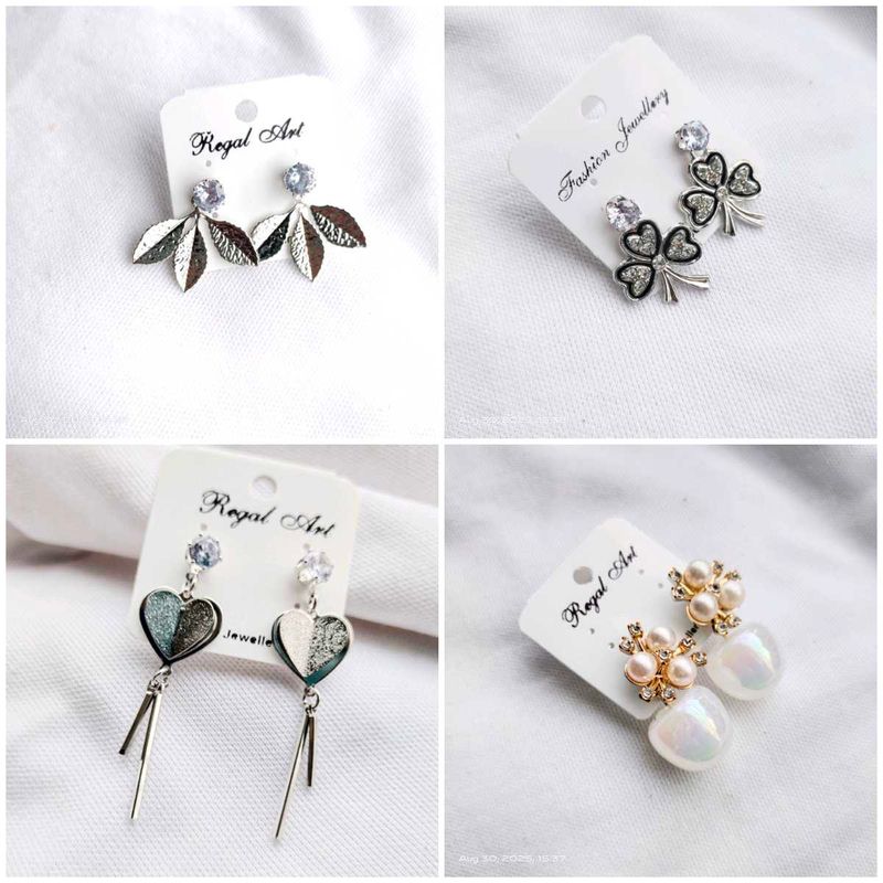 Combo of 4 silver ,bead daily wear light weight ea
