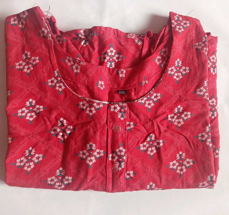 Red Floral Print Kurta
