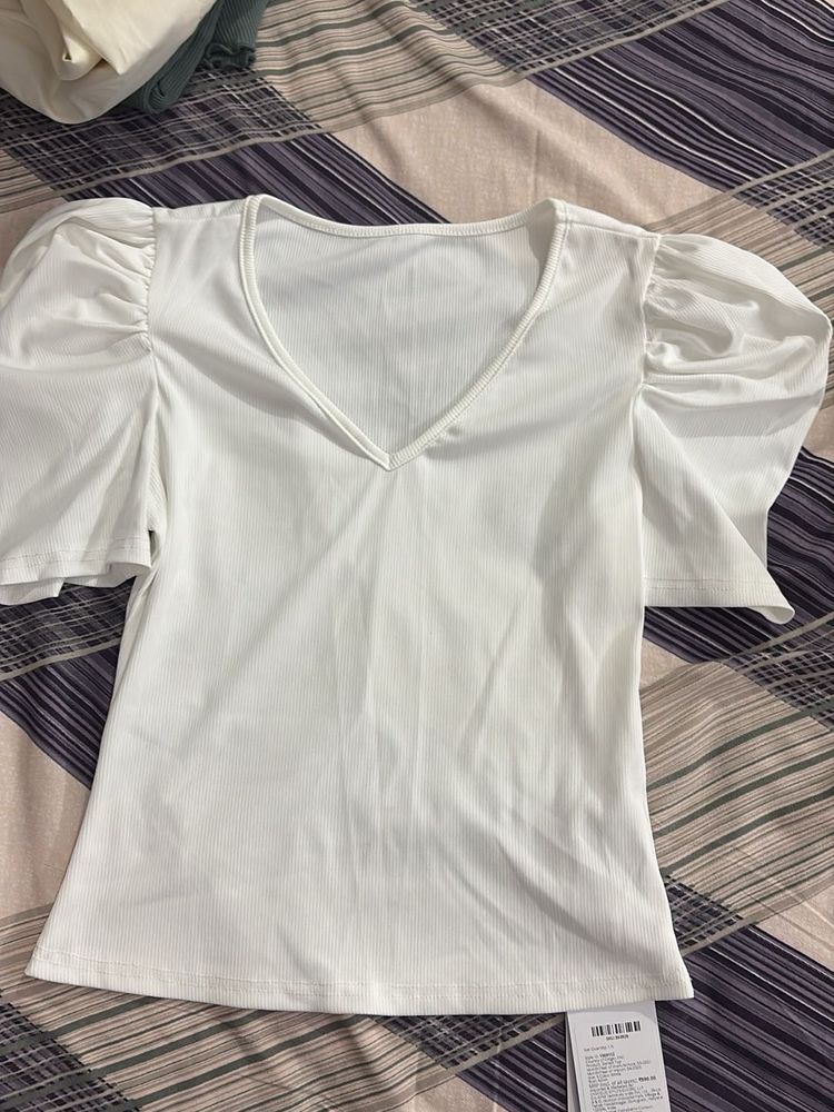 White Puff Sleeve Top -with Tag, Never Wore