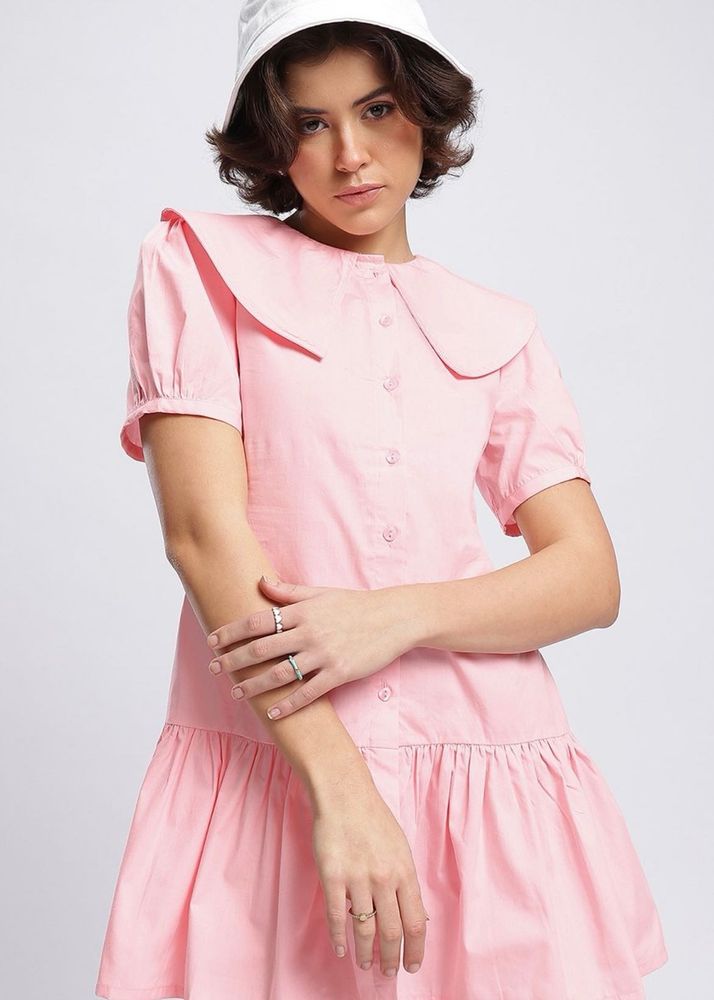 Pink Cotton Button-Down Dress