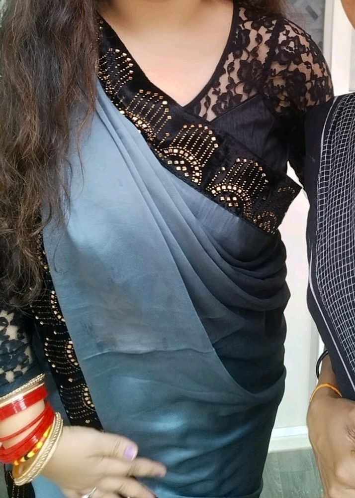 Grey Saree With Black Border