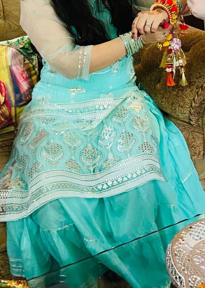 Teal Tissue Silk Kurta