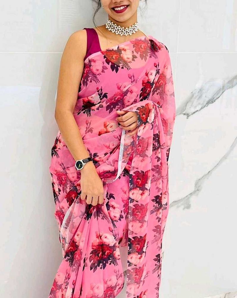Pink Floral Saree