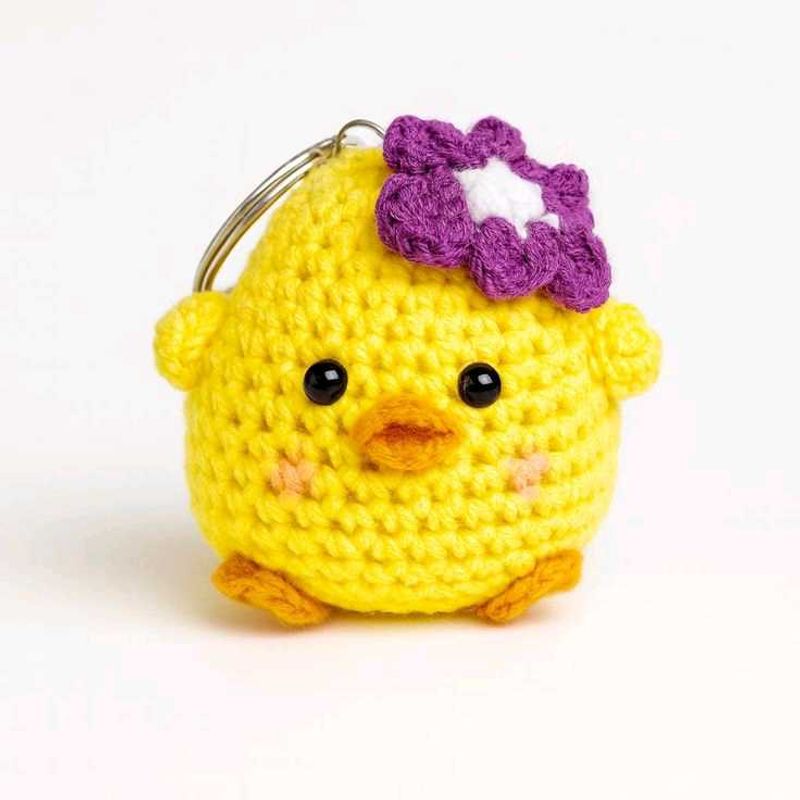 Chick Keychain with Flower