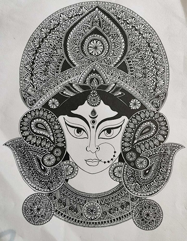 Maa Durga mandala art | A3 Size