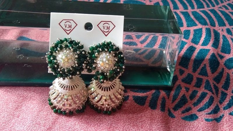 Beautiful Emerald Colour Jhumkas