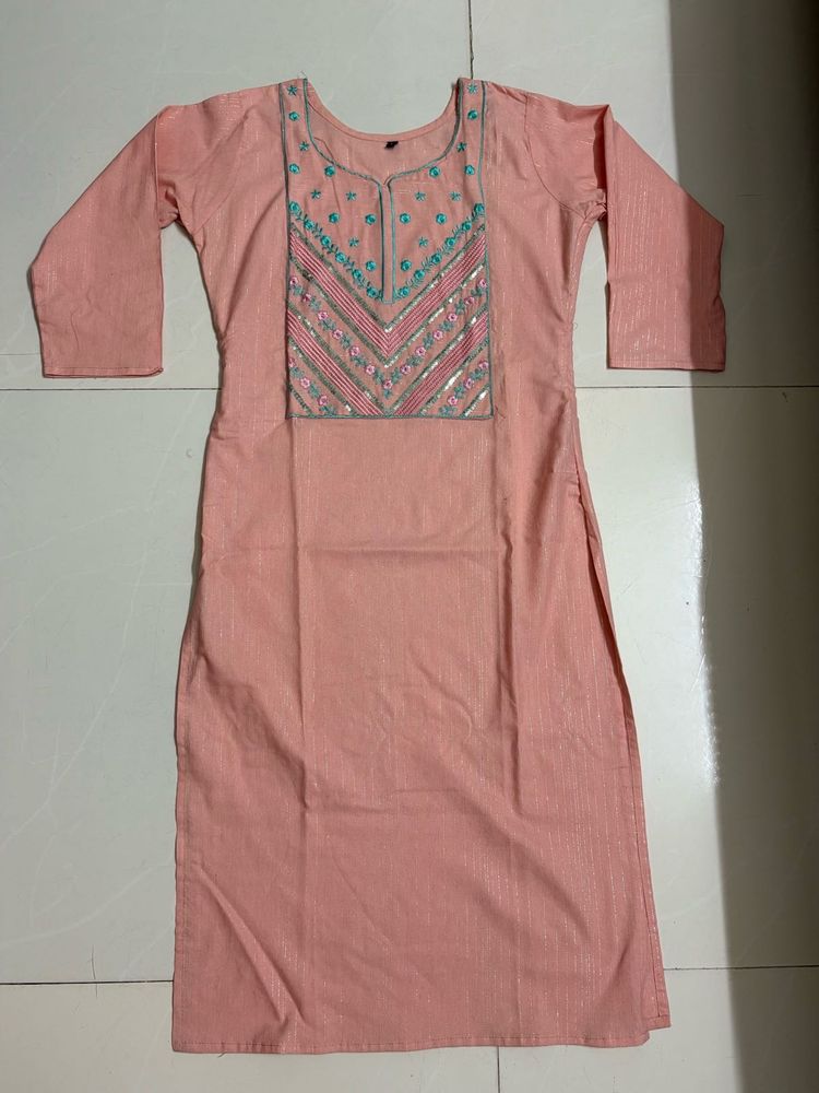Peach Embroidered Kurta