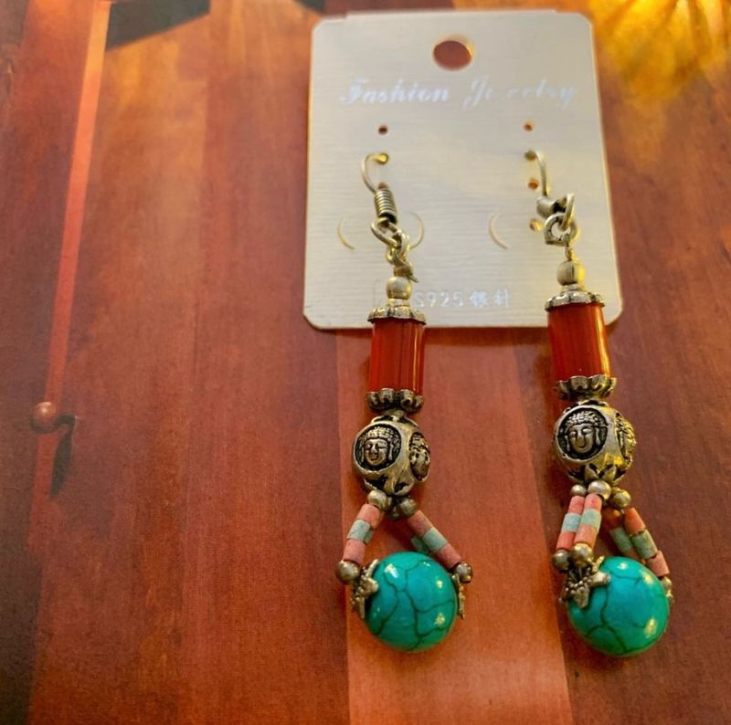 Boho Turquoise Buddha Beads Dangle Earrings