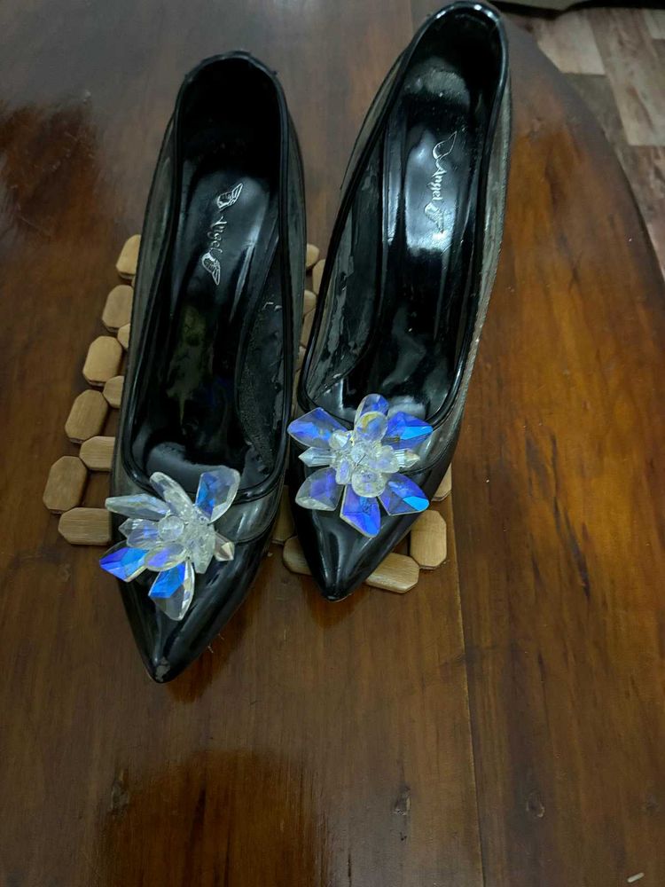 Black Heels with Floral Detail