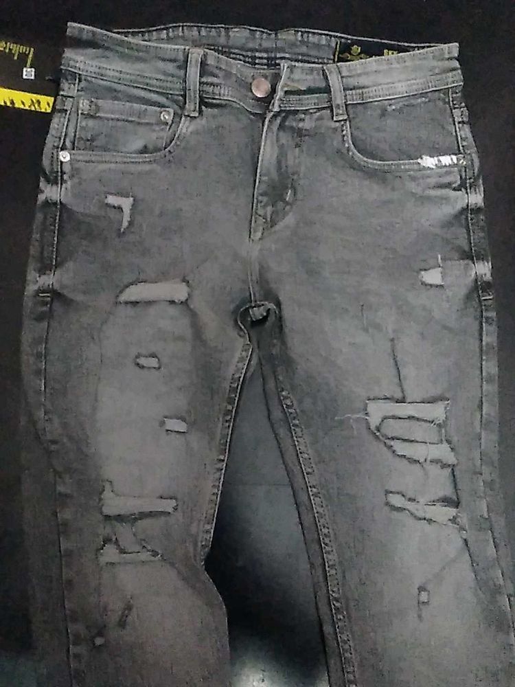 Sky Machine Grey Ripped Jeans Size-30