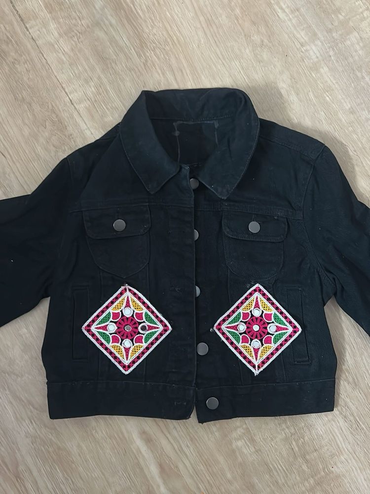 Embroidered Black Denim Jacket