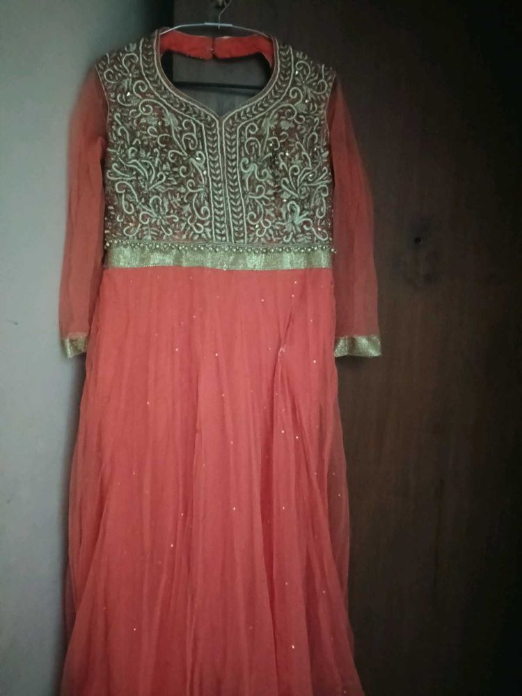 Elegant Peach Embroidered Anarkali