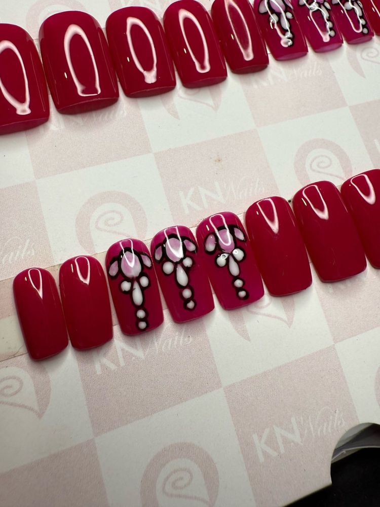 (New) Dark Pink Press on Nails/ Square/ Medium