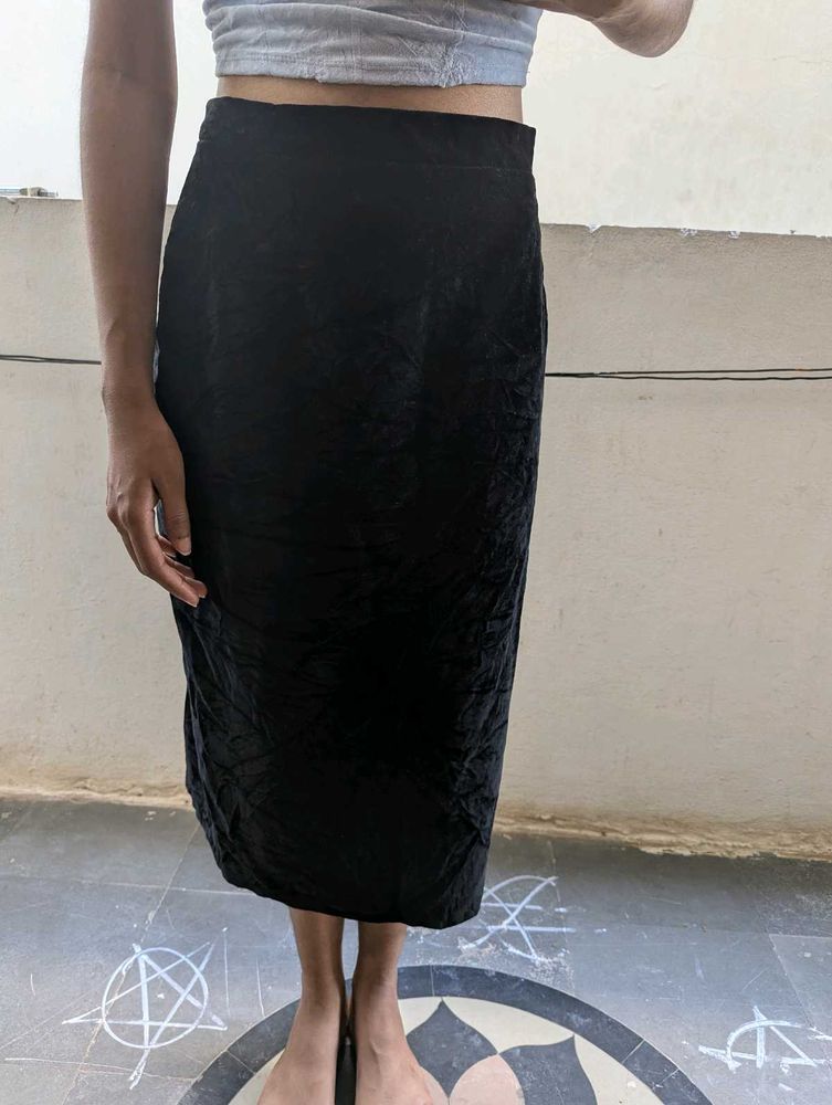 Vintage Black Velvet Midi Skirt