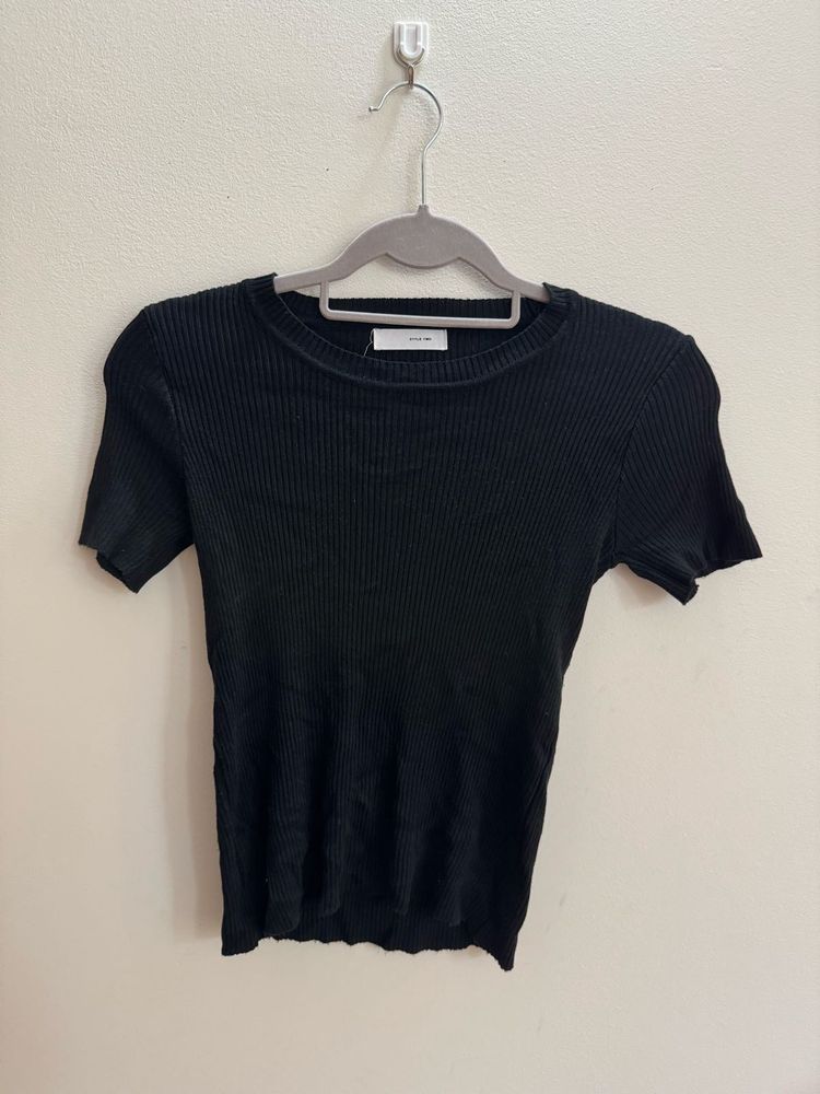 Thailand Imported-Black Ribbed Knit Top