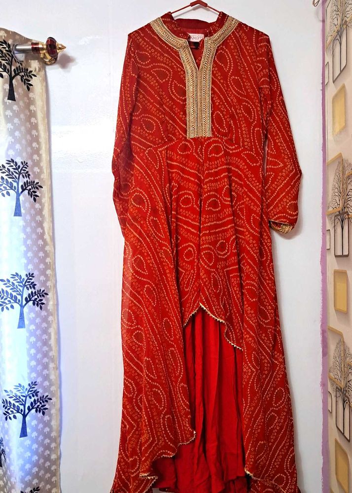 Bandhani Printed Layered High Slit Gown