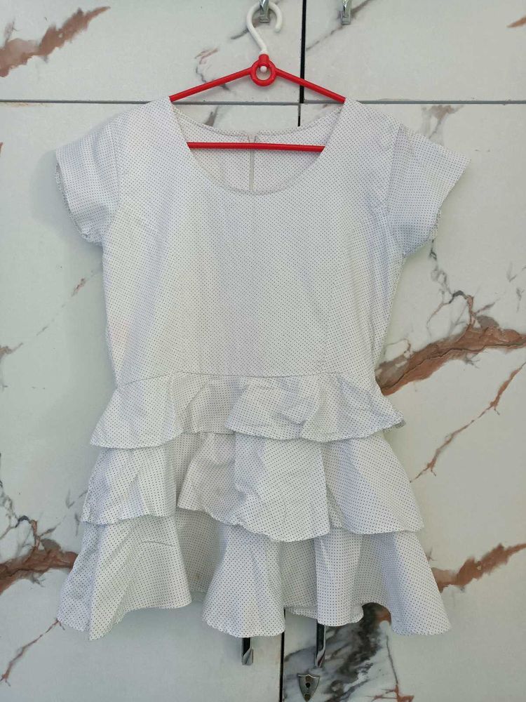 White Polka Dot Ruffle Top