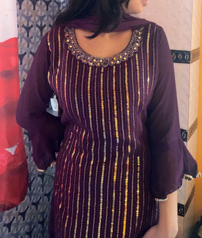 Elegant Purple Sequin Kurta Set
