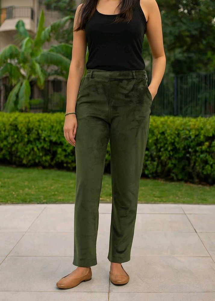 Olive Green Velvet Pants