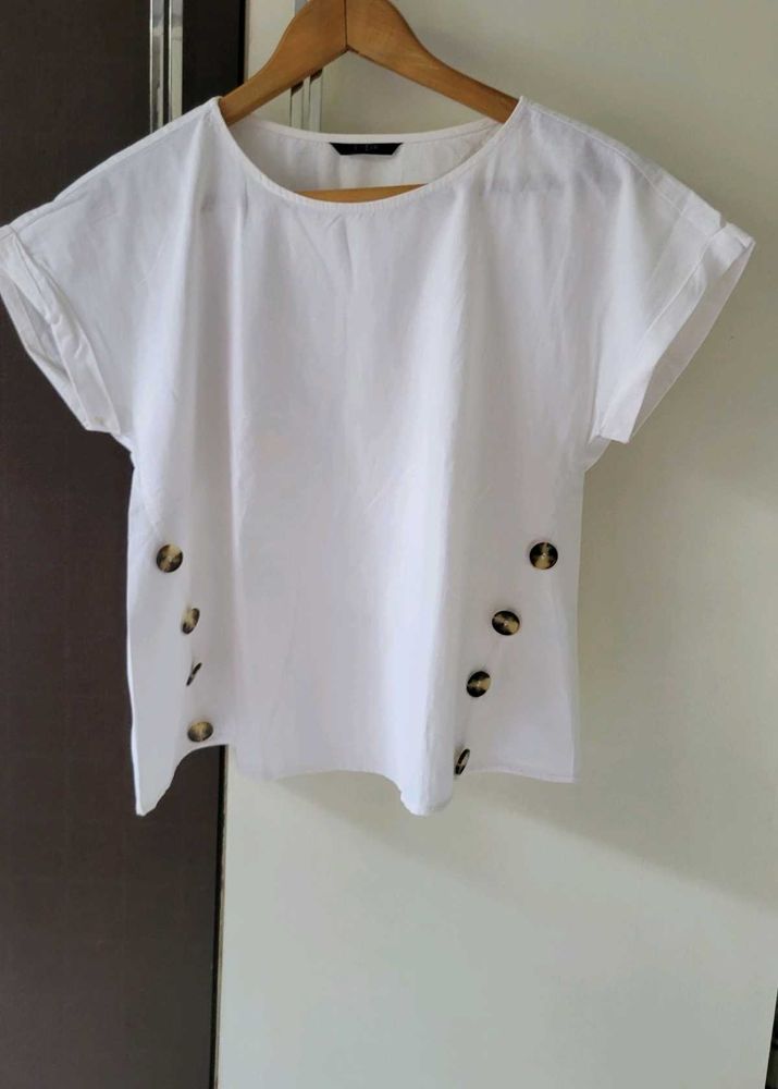 White Button Detail Top