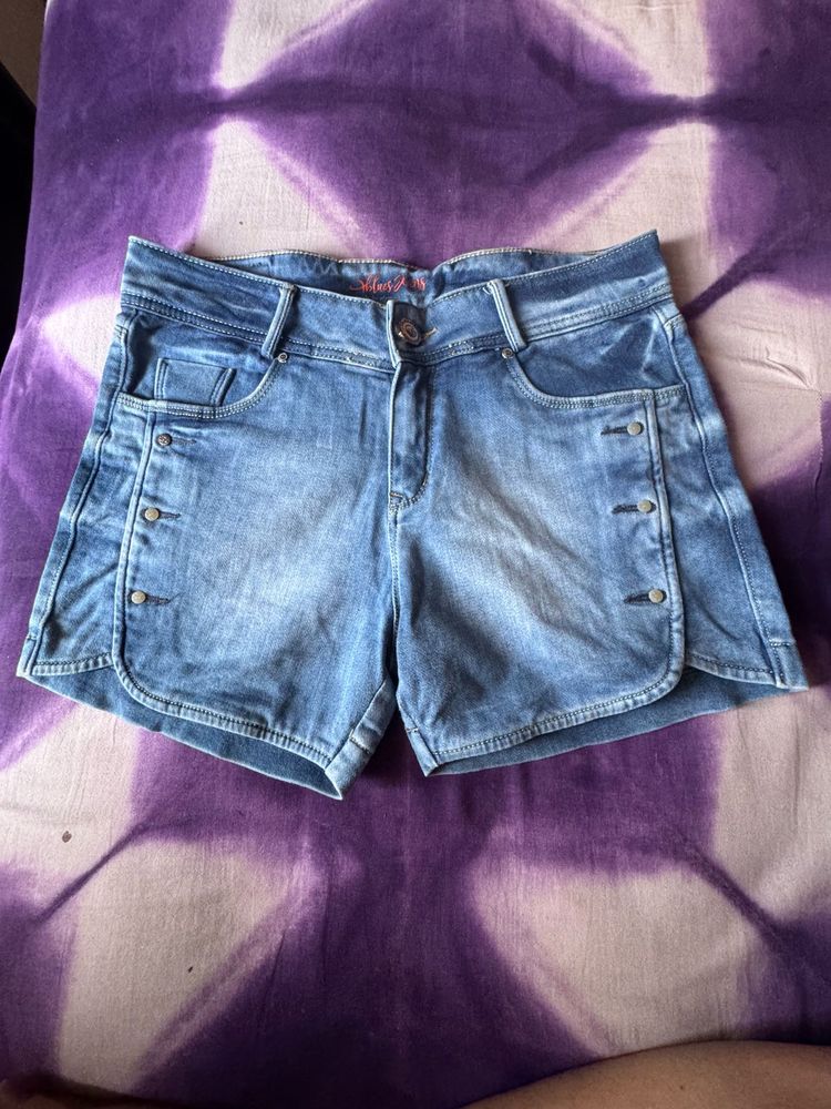 Denim Button Accent Shorts