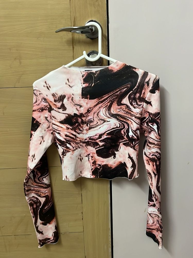 Trendy Marble Print Long Sleeve Top