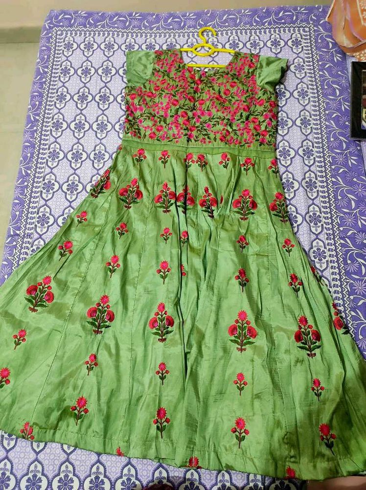 Green Embroidered Anarkali Dress