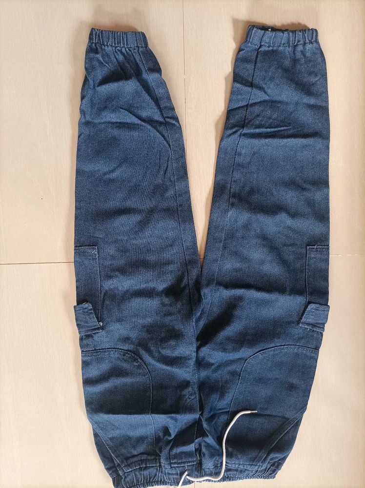 Blue Denim Cargo Joggers