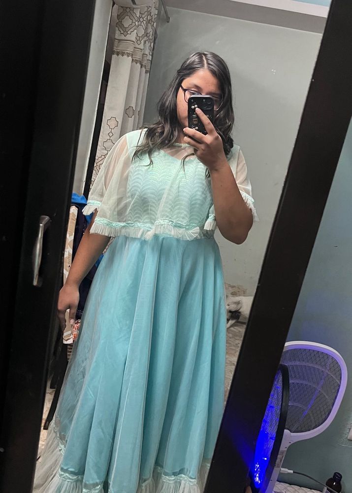Blue Princess Gown With Poncho