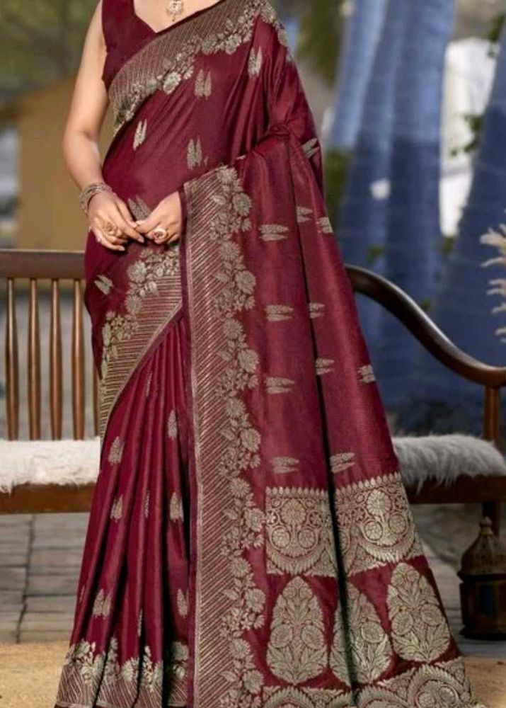 New Maroon Banarasi Saree&amp; Blouse Pc