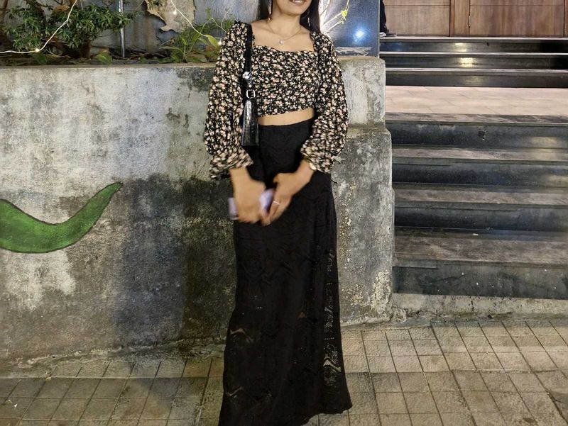 Crop Top With Slit Skirt