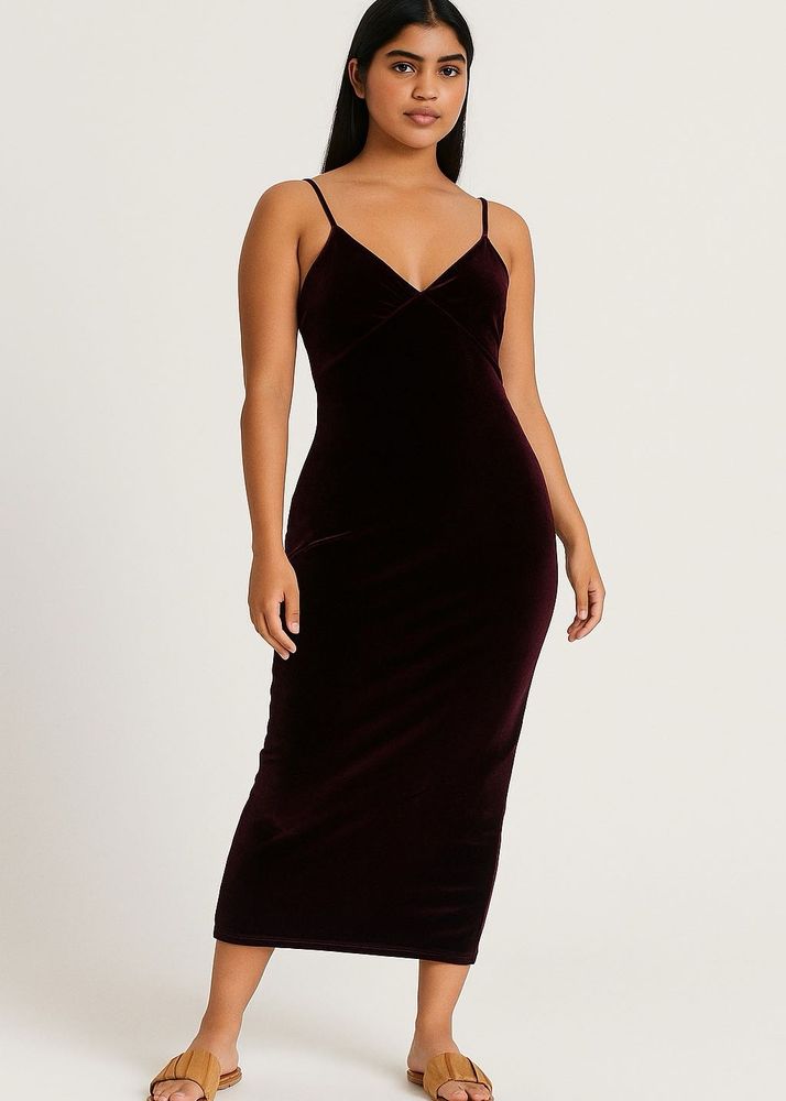 Burgundy Velvet Midi Dress