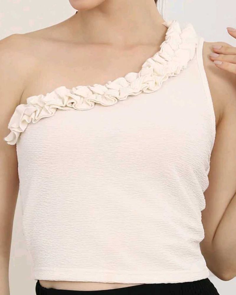 One Shoulder Ruffle DetailTextured Short Top