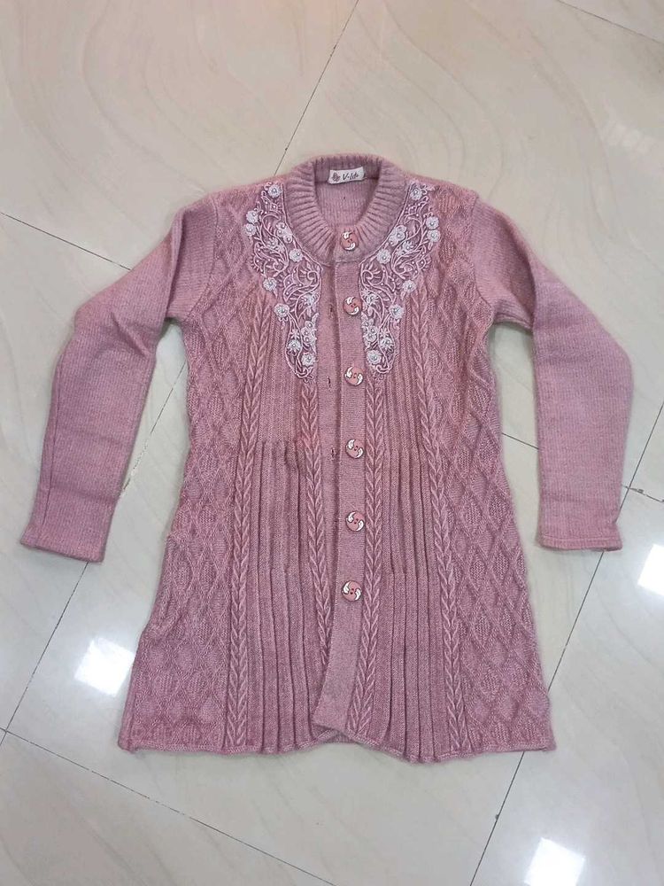 Elegant Pink Knit Cardigan