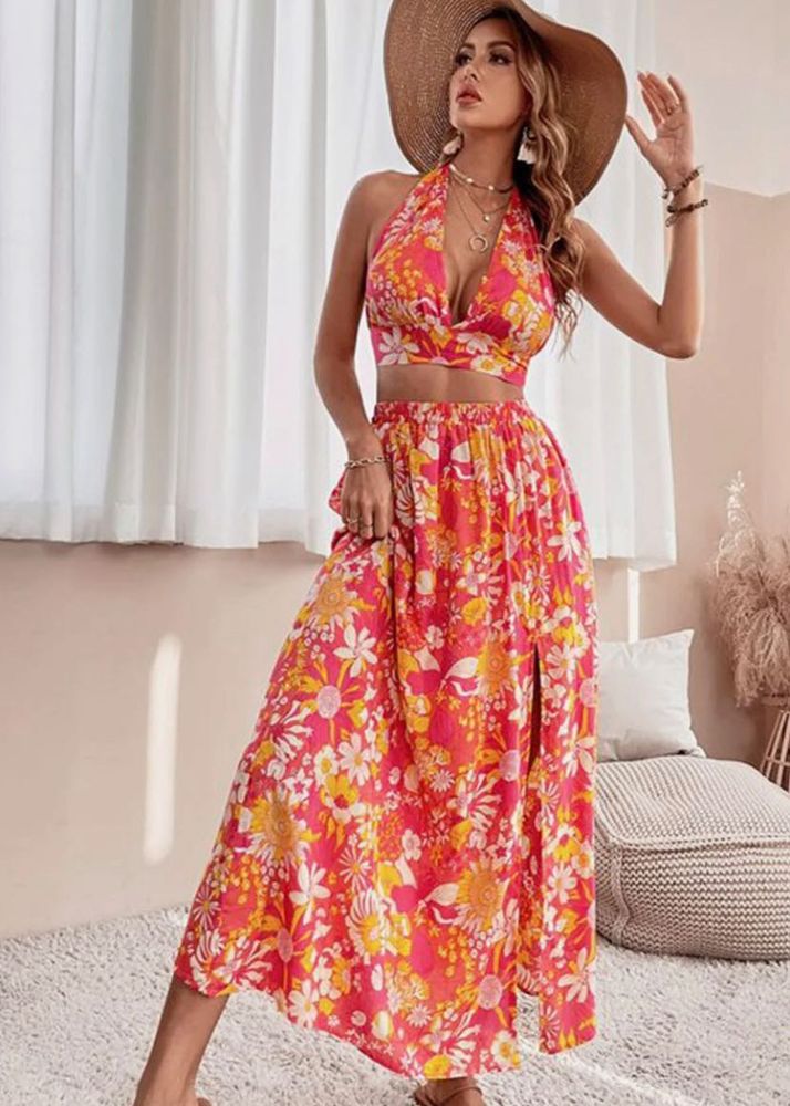 Floral Halter Top &amp; Skirt Set