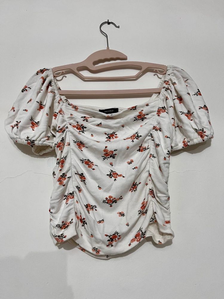 Floral Print Ruched Top