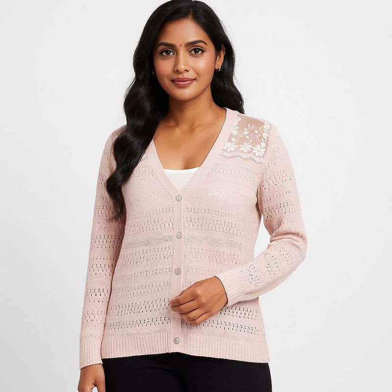 Elegant Blush Pink Floral Cardigan