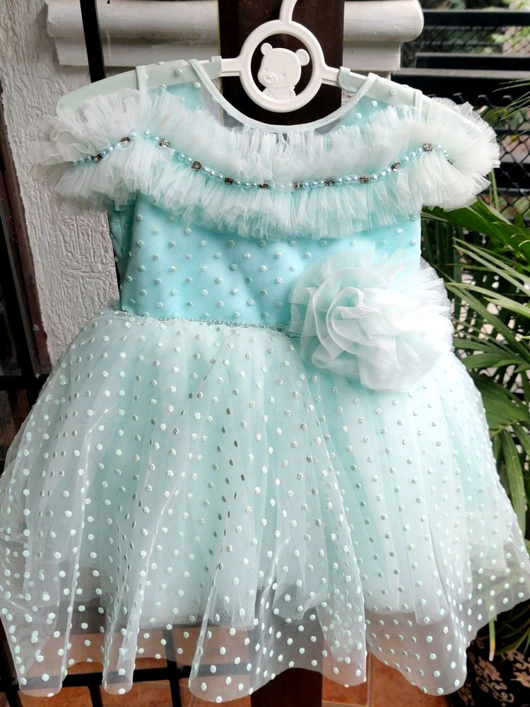 Pretty Blue Sequinned Party Dress For Baby Girl