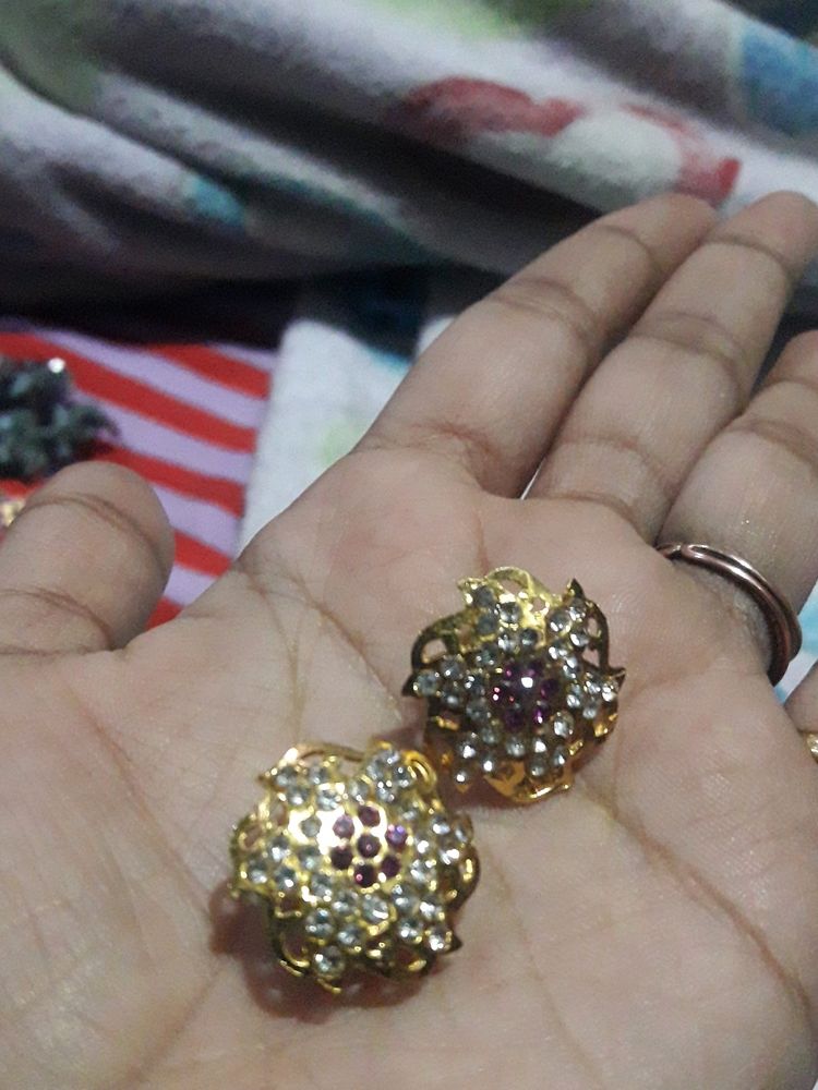 golden studs for women with pink white diamond