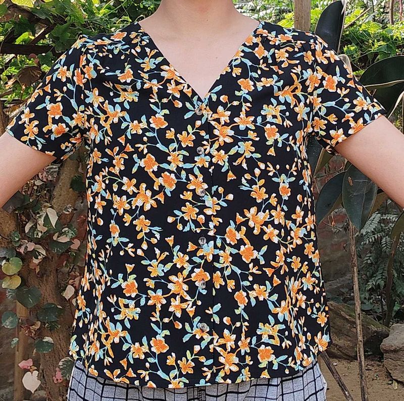 Floral Print Button-Up Top